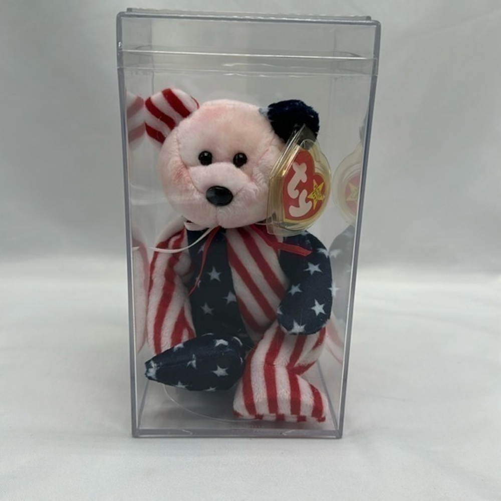 Ty Beanie Baby Spangle Pink Face American Flag Bear 1999 Vintage Rare Retired